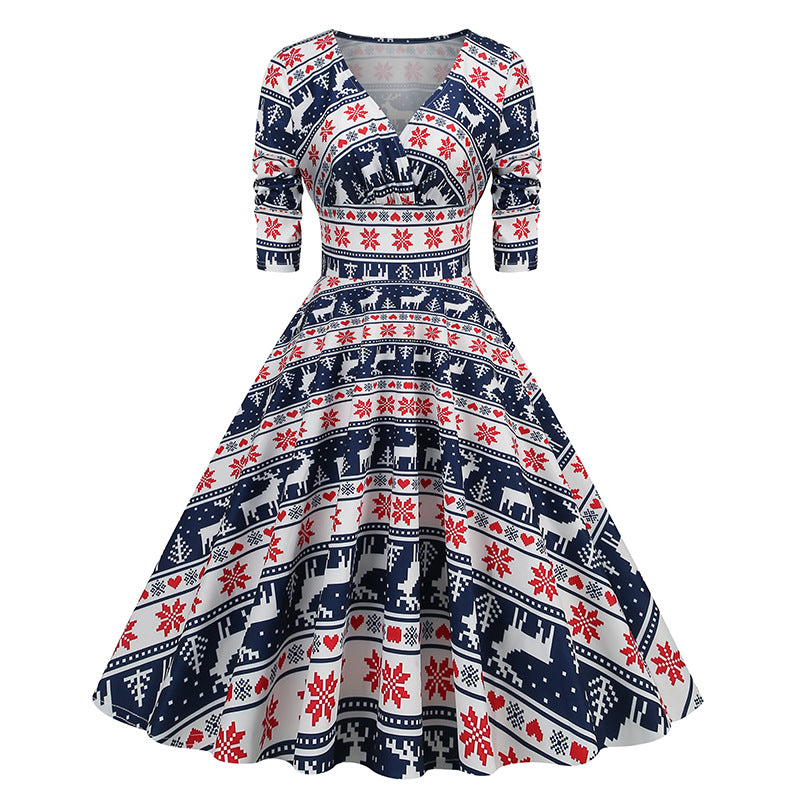 Christmas DressWomen's Christmas Vintage Print Dress