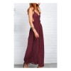 Wine lace princess dress with V-neck spaghetti straps and flared long skirt