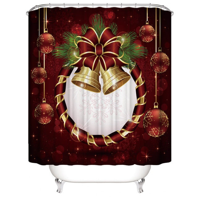 Christmas bell digital printing shower curtain