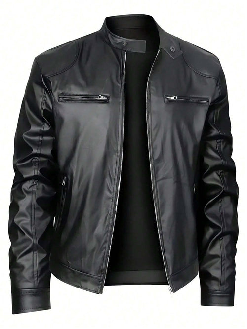 Men's Stand-up Collar Leather Jacket Business Casual Jacket