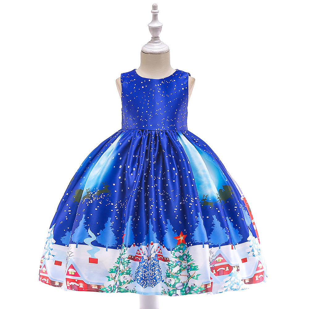 Girls print dress princess dress