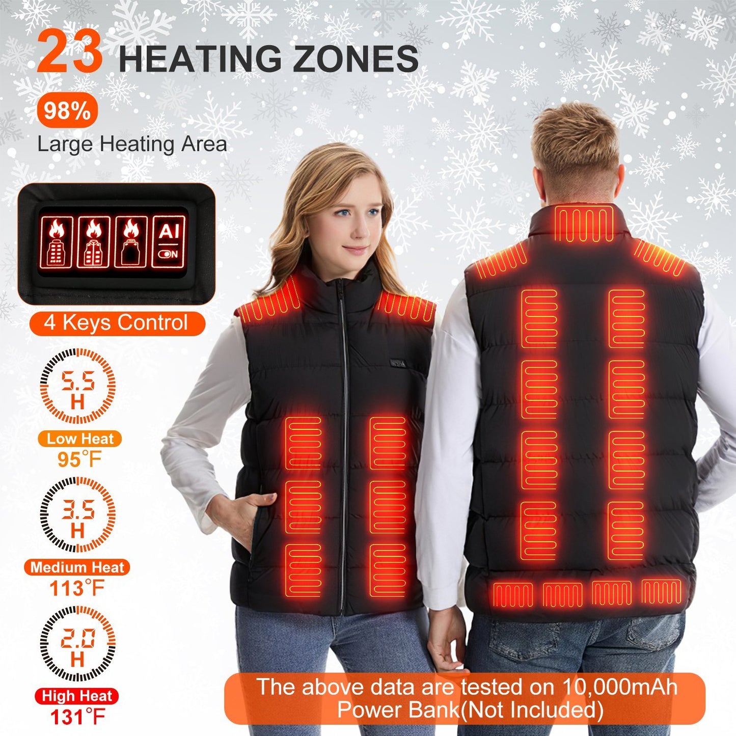 1Pc Heated Vest Men, Women Jacket With 23 Heating Zones 3 Heat Levels USB Powered Machine Washable For Winter Hiking Skiing Skating Outdoor Activities