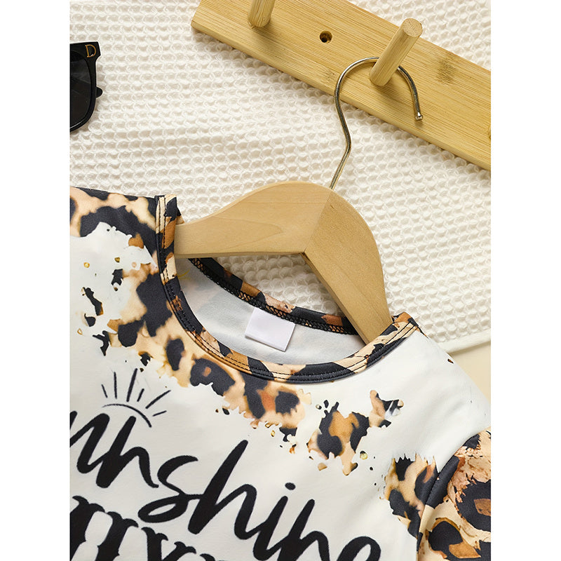 Toddler Girls Fall Winter Outfits Leopard Letter Print Crewneck Long Sleeve Sweatshirt Top & Sweatpants 2 Piece Clothing Set