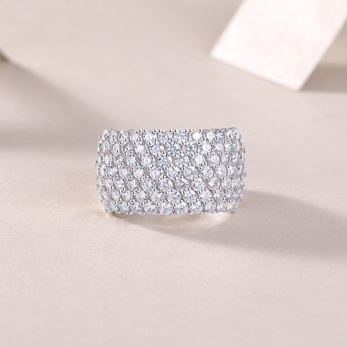 Multiple Row Diamond Wide Rings, Moissanite Rings, Luxury Fashion Silver Rings