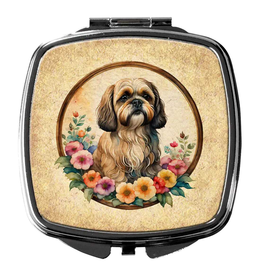 Lhasa Apso and Flowers Compact Mirror