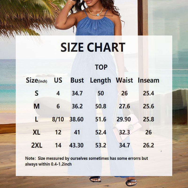 Women's Elegant Sleeveless Solid Color Jumpsuit - Wide Leg With Drawstring Waist, Shoulder-Baring Style For Spring&Summer