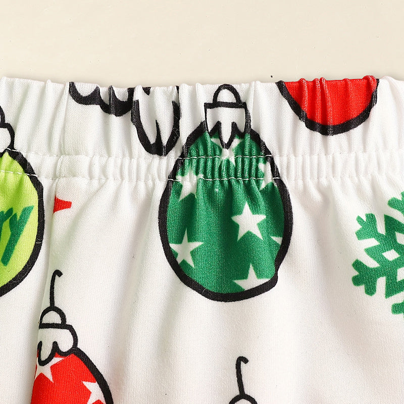 Toddler Baby Girls Christmas Clothes Ruffle Long Sleeve Heart Print Tops Dress Ball Print Flared Pants With Headband Outfits Set
