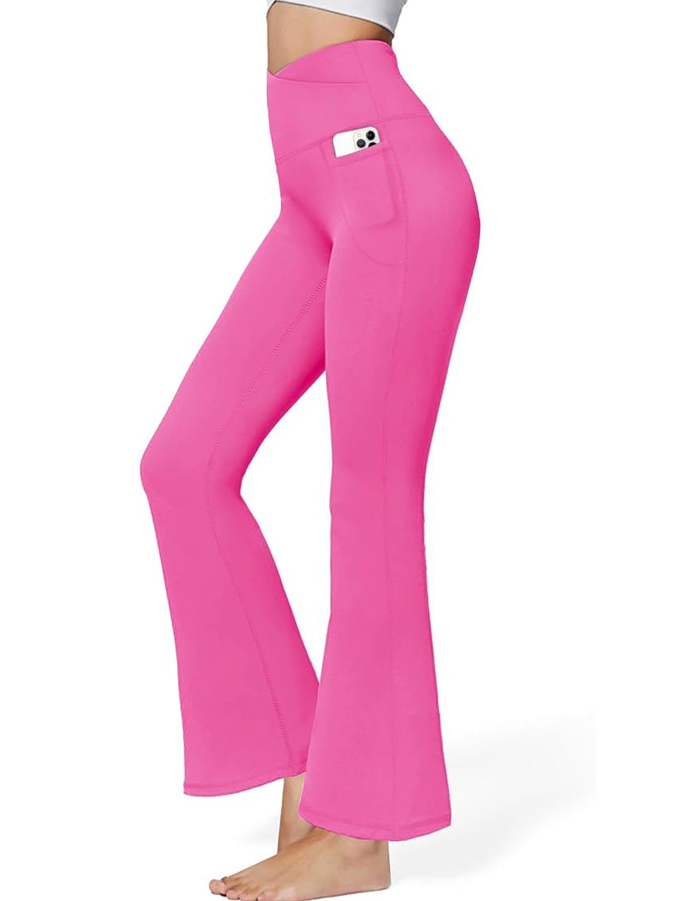 Flare Leggings For Women With Pockets - Crossover High Waisted Black Flared Leggings Yoga Gym Workout