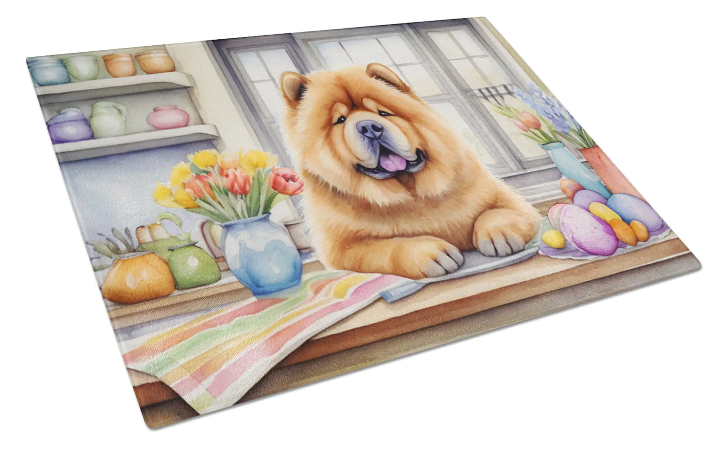 Decorating Easter Chow Chow Glass Cutting Board