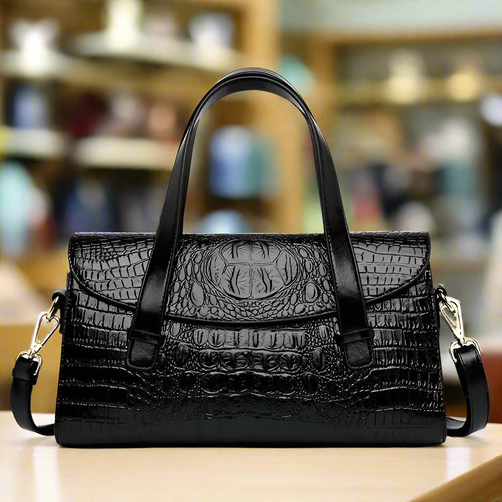Vintage Crocodile Pattern Leather Messenger Handbag