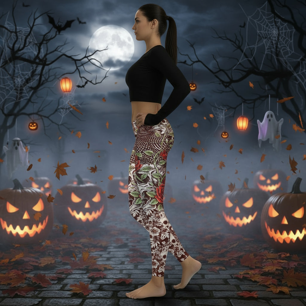 Roses Skulls Yoga Workout Leggings