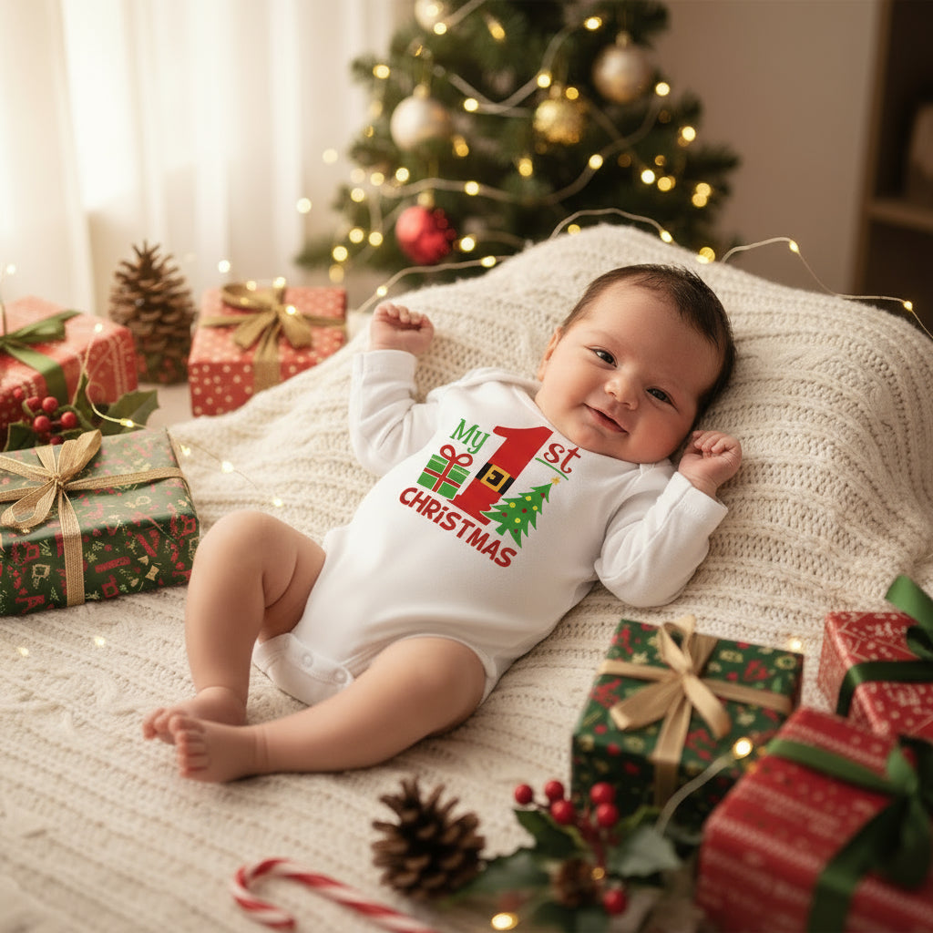 Christmas Newborn Baby White Long Sleeve Jumpsuit