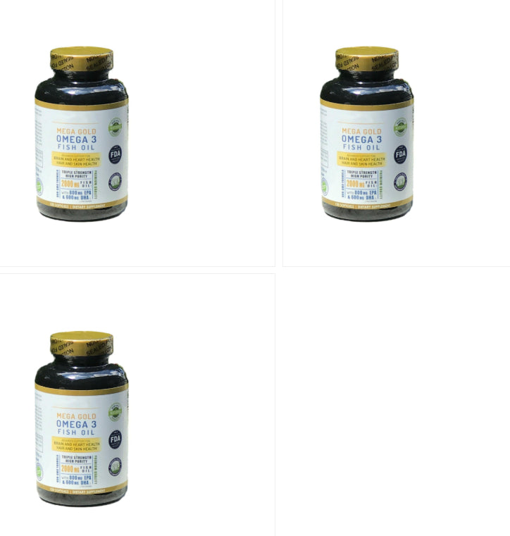 Multiple fish oil softgel bottles shown in a grid from different angles