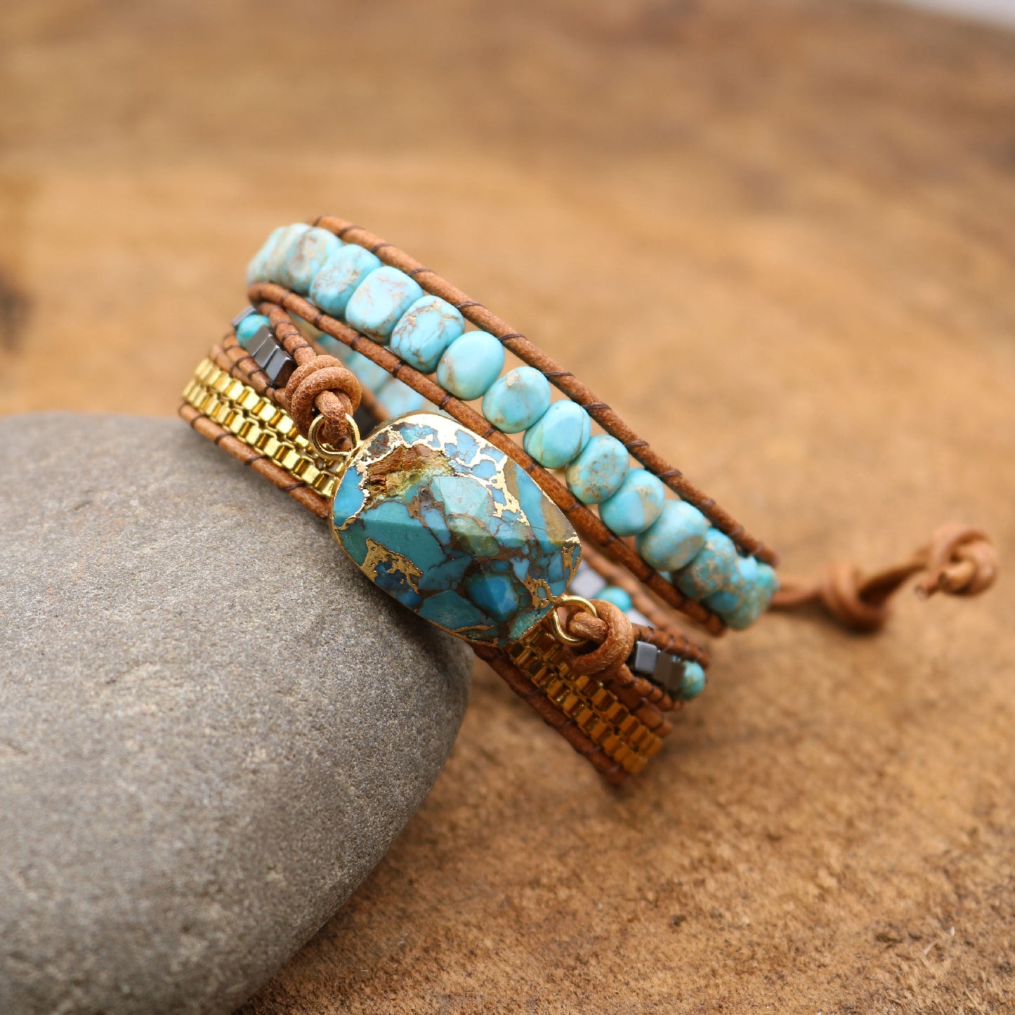 Imperial turquoise covered stainless steel chain