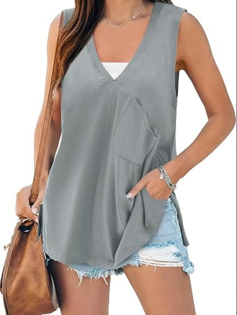 Fisoew Women's Summer Tank Tops V Neck Sleeveless Casual Loose Flowy Tunic Workout T Shirts
