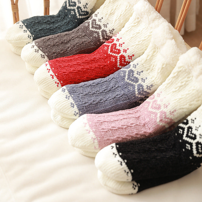 Love Knitted Plush Floor Socks Warm Non-sli Christmas