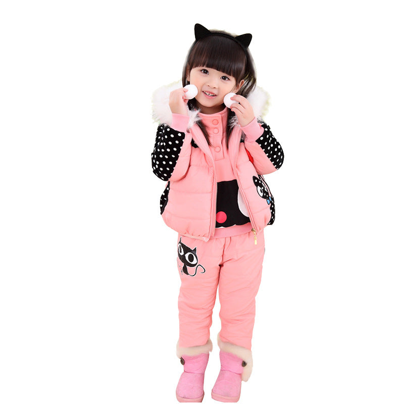Girls'  children's sweater three-piece suit velvet thickened baby's clothes