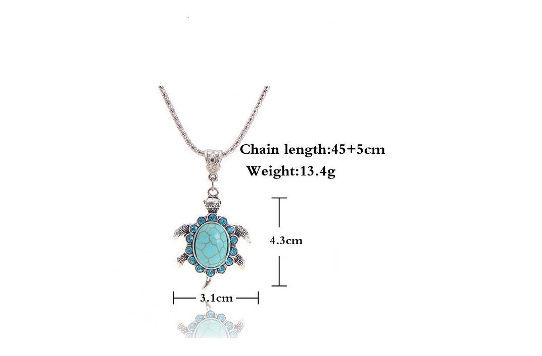 Turquoise pendant necklace dimensions: 45–5 cm chain, 4.3 cm charm, 13.4 g
