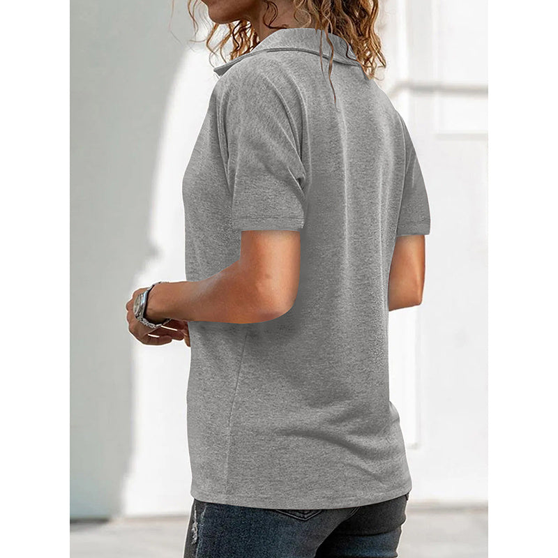 Women's Polo Shirts Summer Business Casual Work Tops Short Sleeve Zipper Collared V Neck Blouse