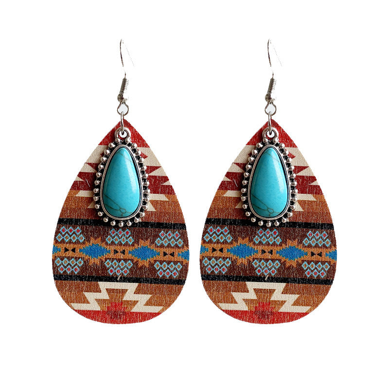 Women's Turquoise Pendant Retro Ethnic Style Fashion Earrings