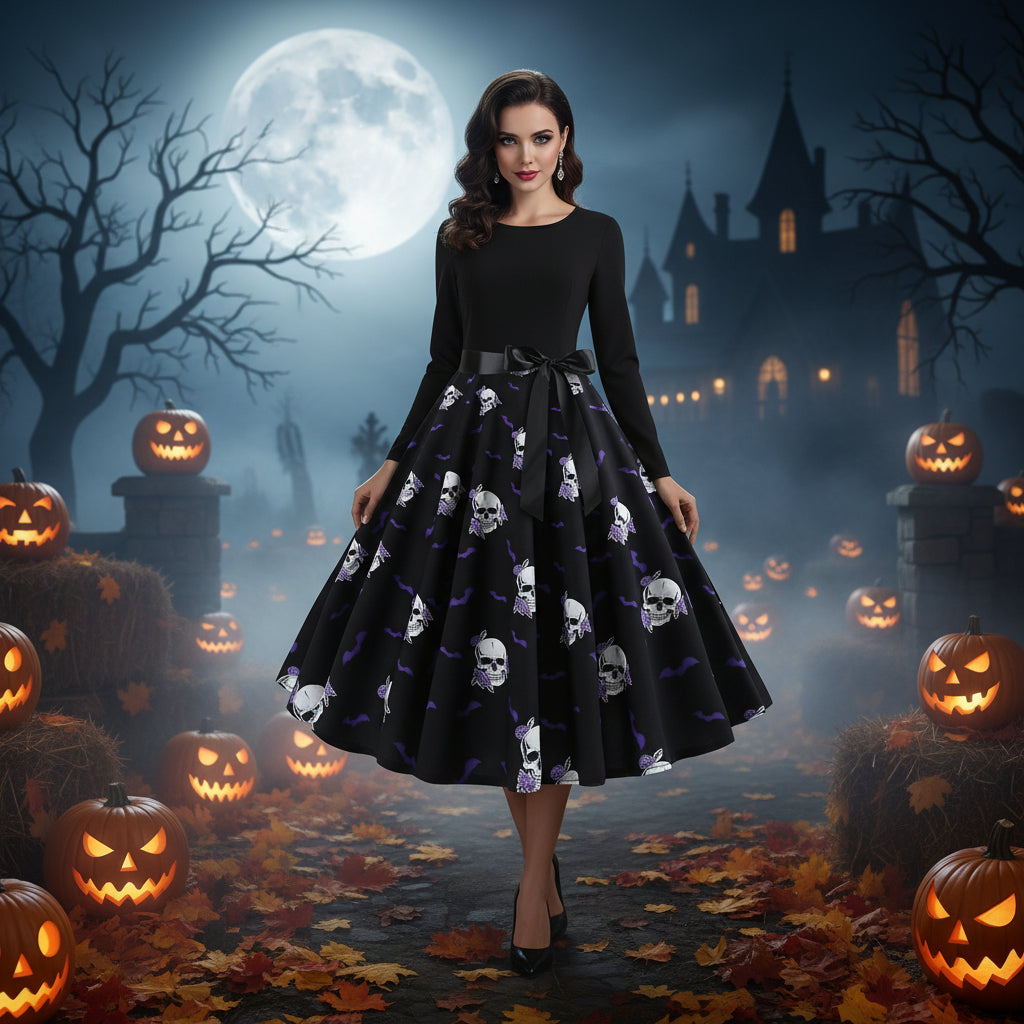 Halloween Print Long Sleeve Dress