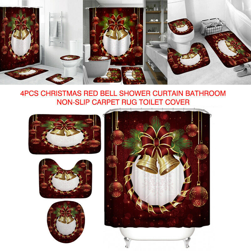 Christmas bell digital printing shower curtain