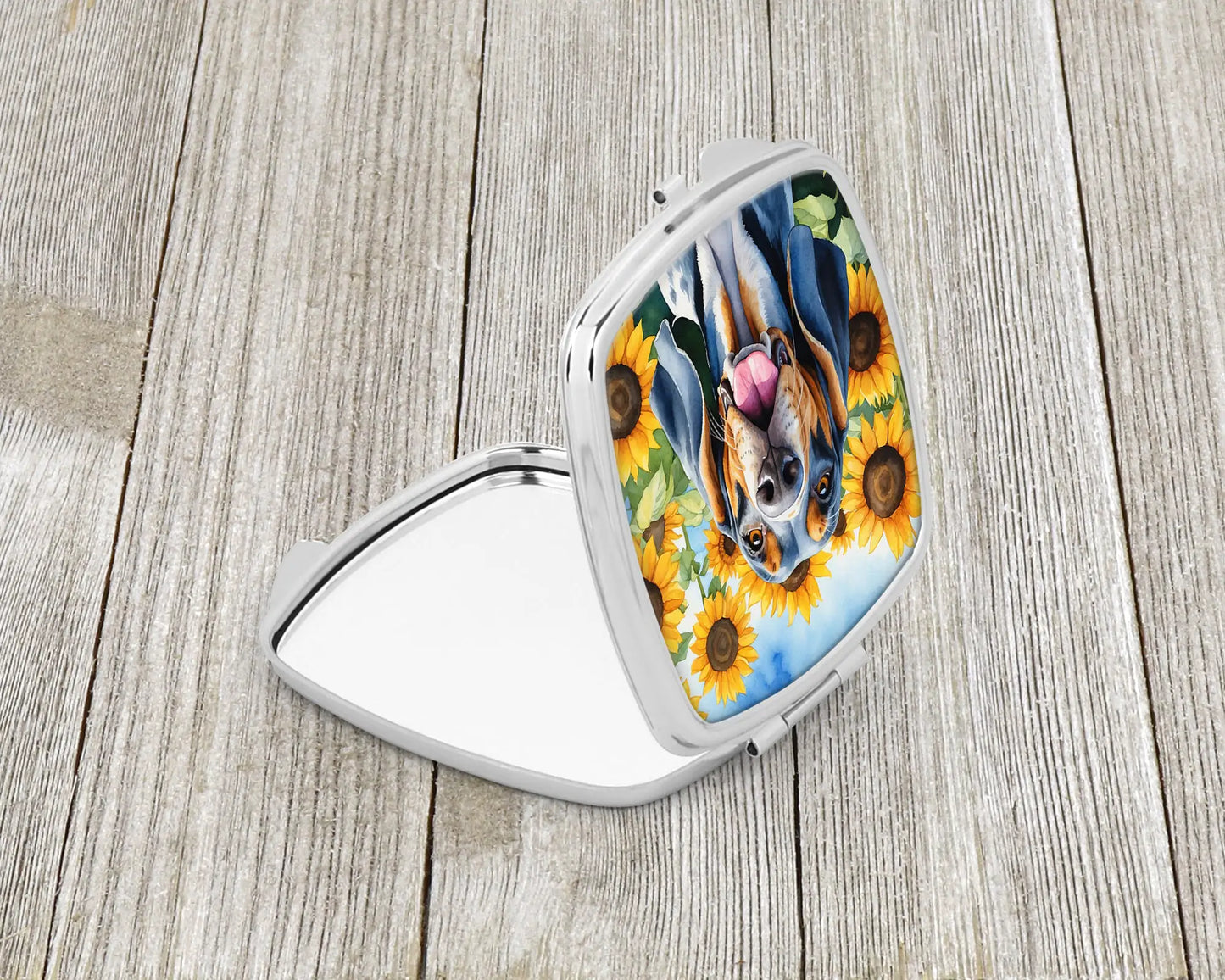 American English Coonhound in Sunflowers Compact Mirror