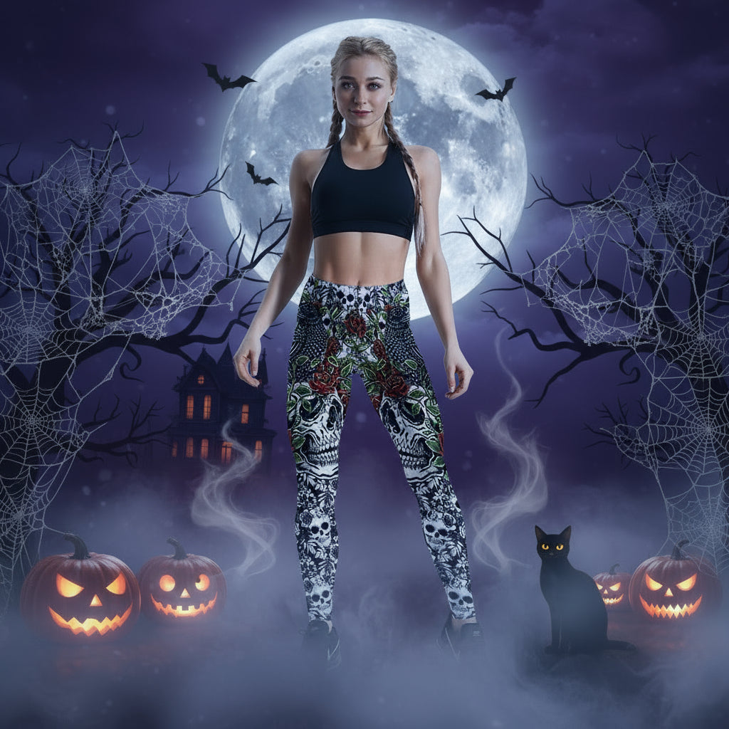 Roses Skulls Yoga Workout Leggings