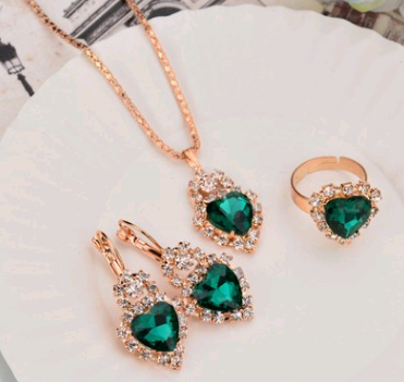 Water Drop Color Diamond Necklace, Earrings, Rings Set, Shiny High-end Bridal Jewelry