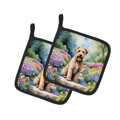 Wheaten Terrier Spring Path Pair of Pot Holders