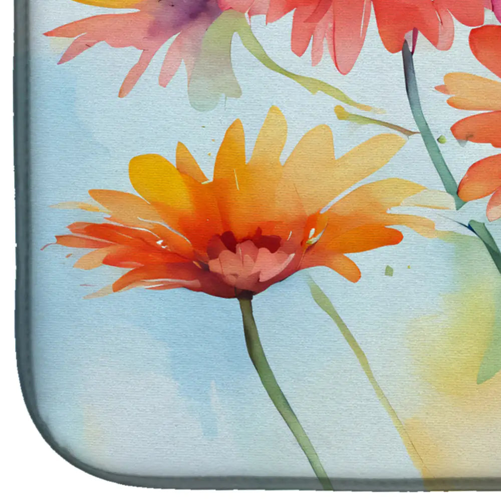 Gerbera Daisies in Watercolor Dish Drying Mat