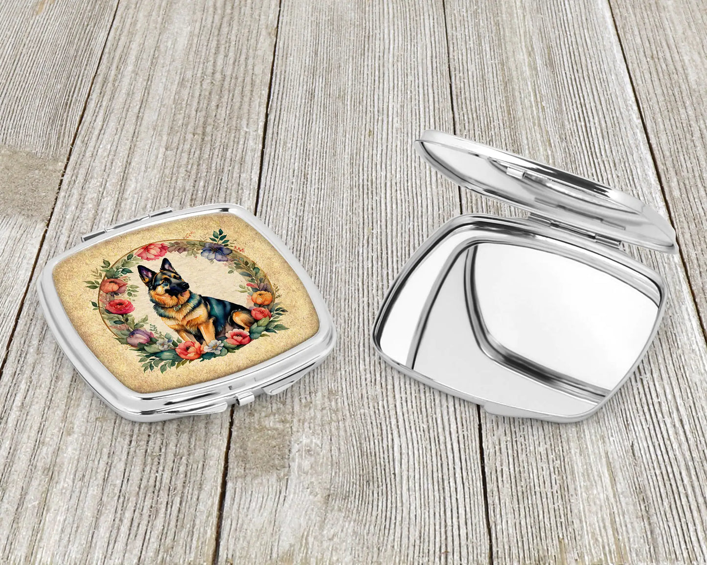 German Shepherd and Flowers Compact Mirror