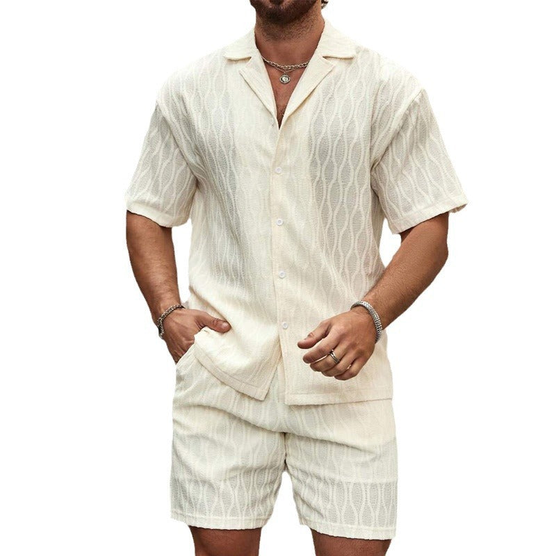 Men Tracksuits Summer Fashion Solid Loose Casual Two Pieces Lapel Button Shirt Shorts All-match Outfits
