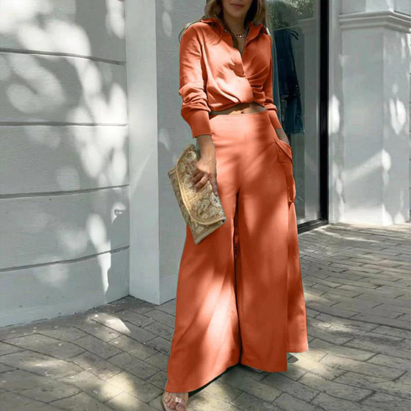 Women's Plus Size Elegant Pant Set - Crisscross Detail Top & Wide Leg Pants With Pockets