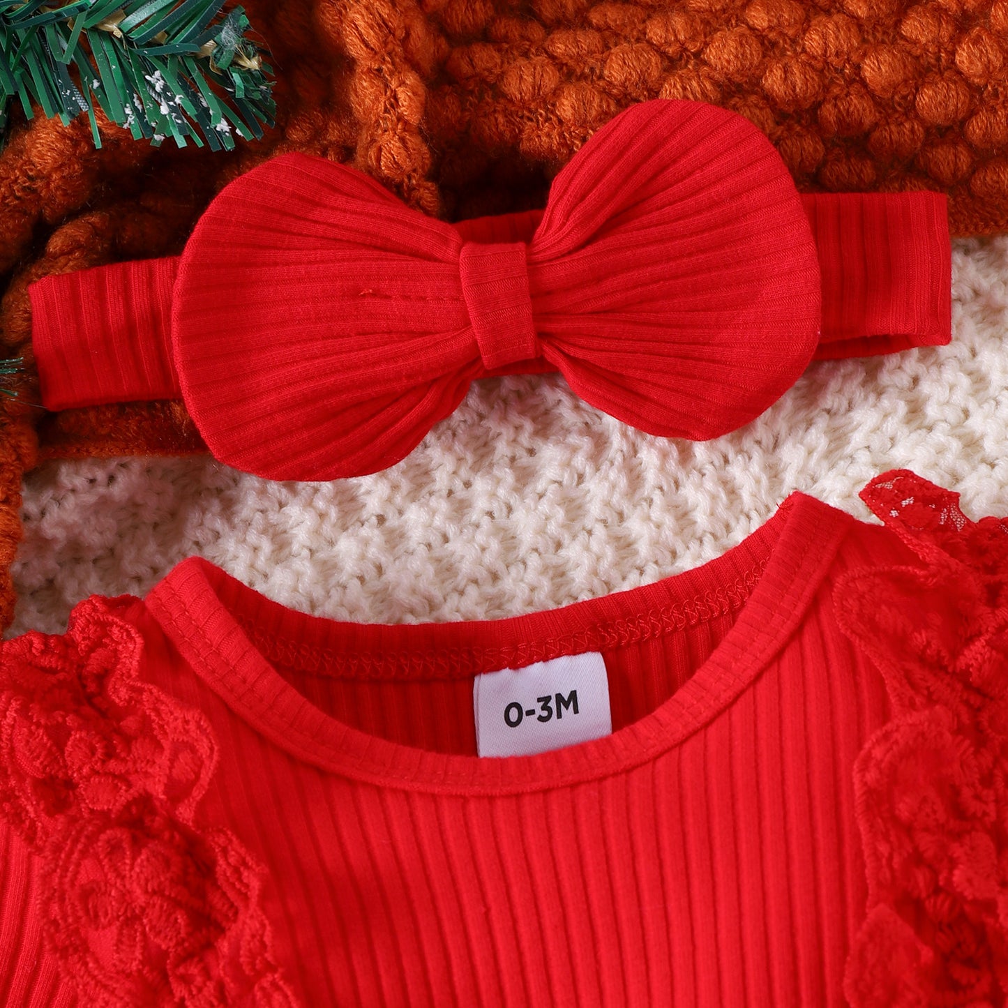 Children's Girl Baby Christmas Pit Stripe Spliced Lace Plaid Triangle Set