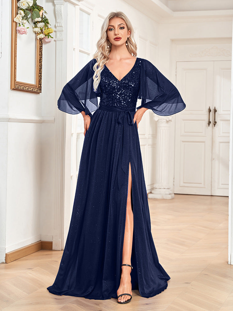 Women's Fashion Solid Color Ruffle Sleeve Dress