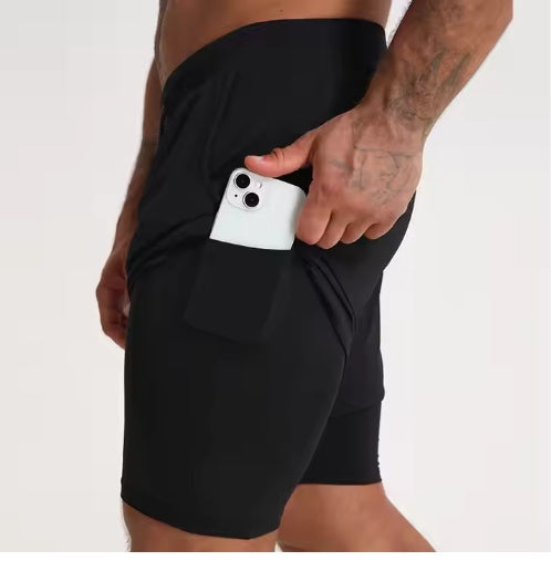 Gym Clothing Men Quick Dry 2 In 1 Men Polyester Spandex Breathable Liner Running Fitness Shorts