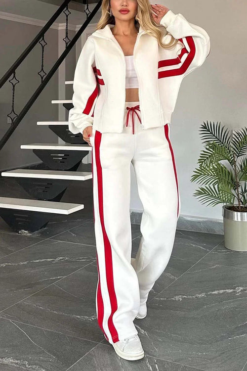 Striped Zip Top Jacket Casual Sports suit Women