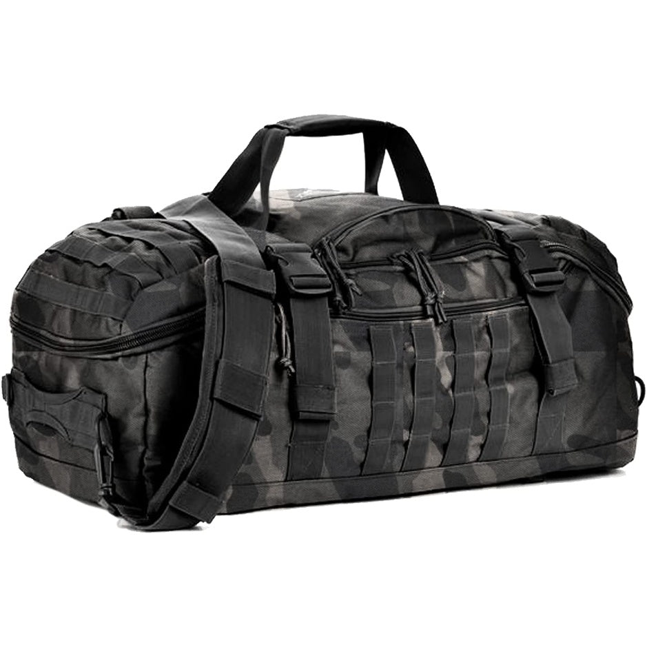 3-in-1 military backpack duffel bag in dark camouflage with front organizer and side webbing