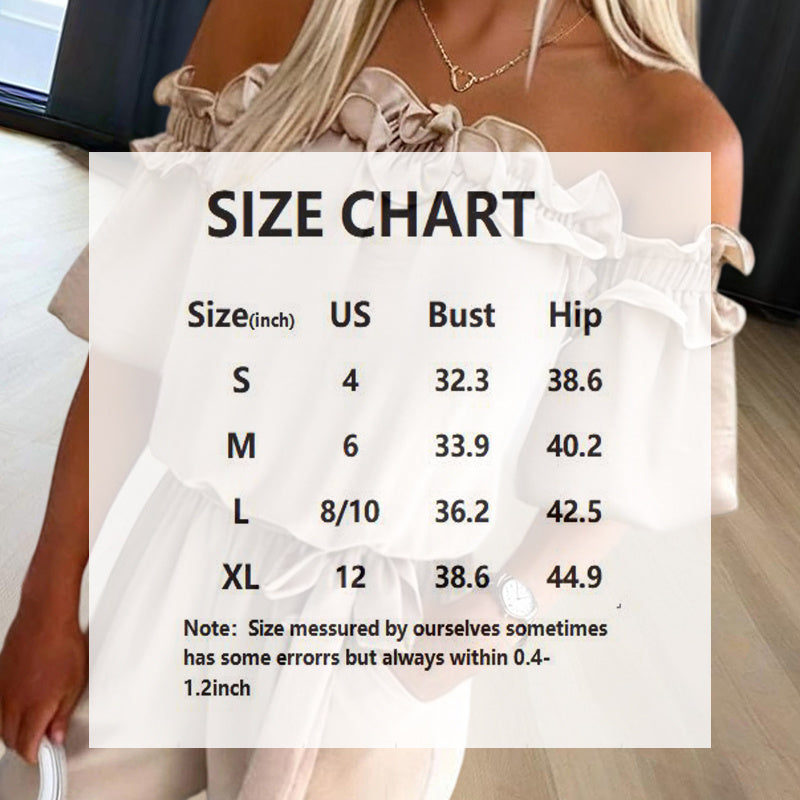 Women's Solid Color Elegant Off-Shoulder Jumpsuit With Ruffle Sleeves & Tie-Waist Summer Casual Romper