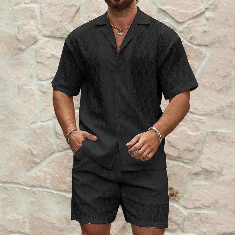 Men Tracksuits Summer Fashion Solid Loose Casual Two Pieces Lapel Button Shirt Shorts All-match Outfits