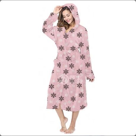 Plush Oversize Winter Soft Warm Long Flannel Bathrobe With Hooded Women Thick Night Fleece