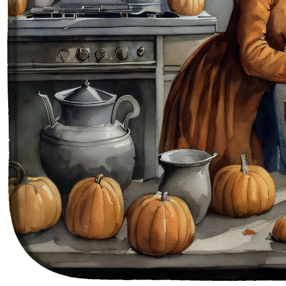 American Eskimo Fall Kitchen Pumpkins Dish Drying Mat