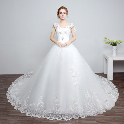 Bride fashion, Princess trailing wedding dress,  new lace strap wedding dress