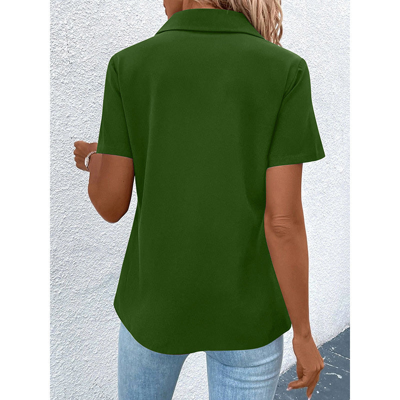 Women's Zipper Polo Shirts Short Sleeve Summer Collared Down T Shirts Top Casual Loose Fit Blouses
