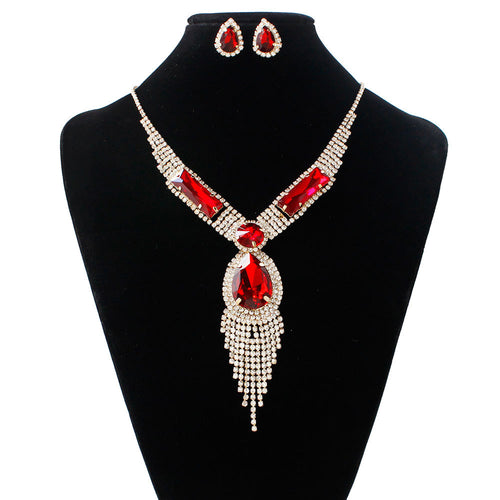 S151 fashion bridal , tassel diamond, colorful micro wedding jewelry, necklace, earring set