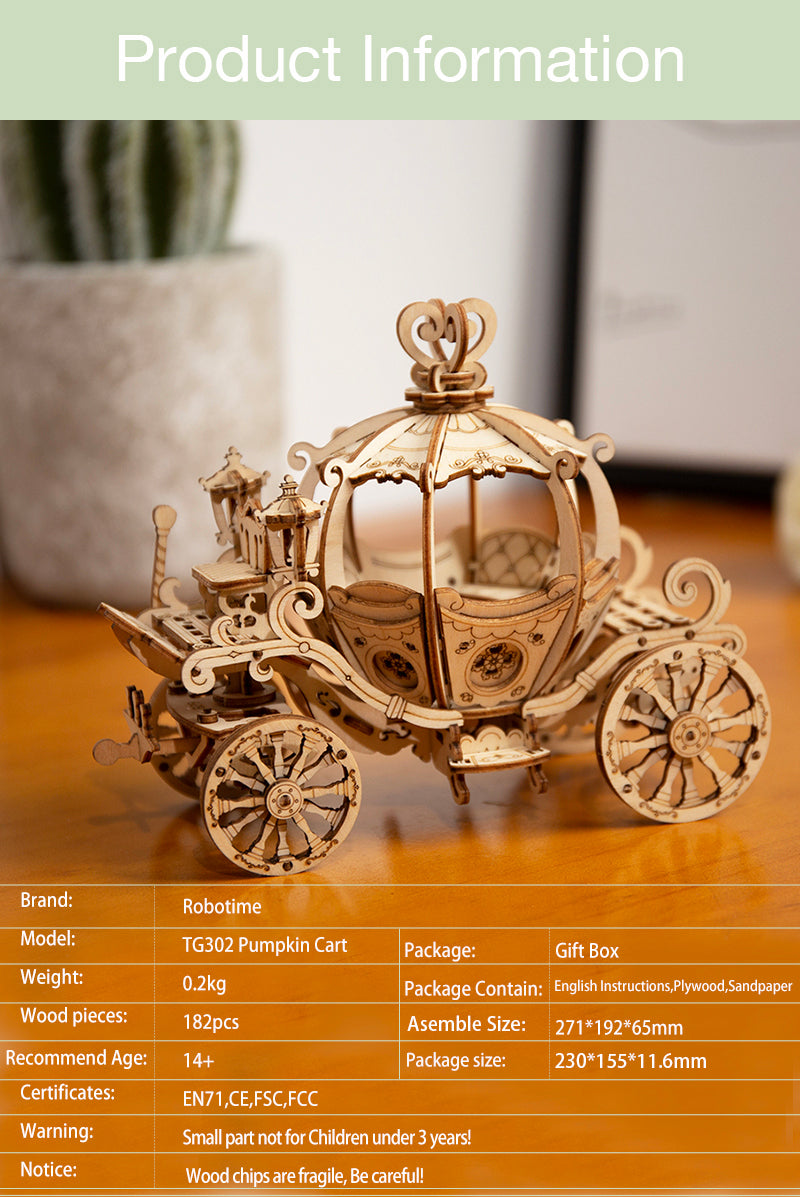 Robotime Pumpkin Cart Model 3D Wooden Puzzle Games Assembly Toys For Children Kids Girls Birthday Christmas Gift