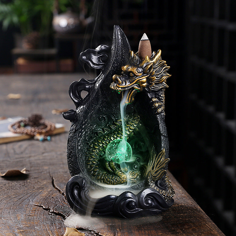 Resin Backflow Incense Burner Smoke Aromatherapy Stove Xianglong LED Light