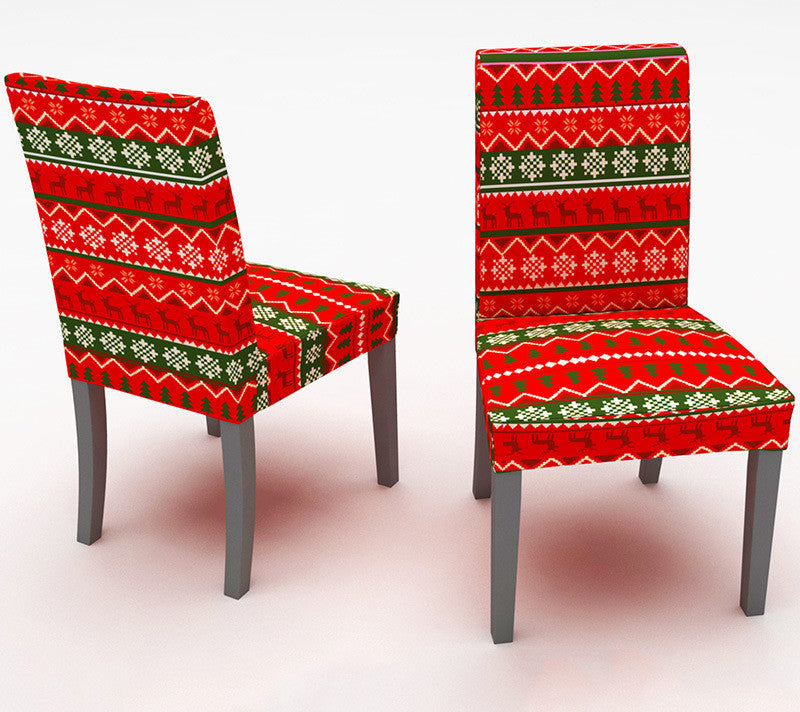 2 Pieces Of Christmas High Back Elastic Chair Cover