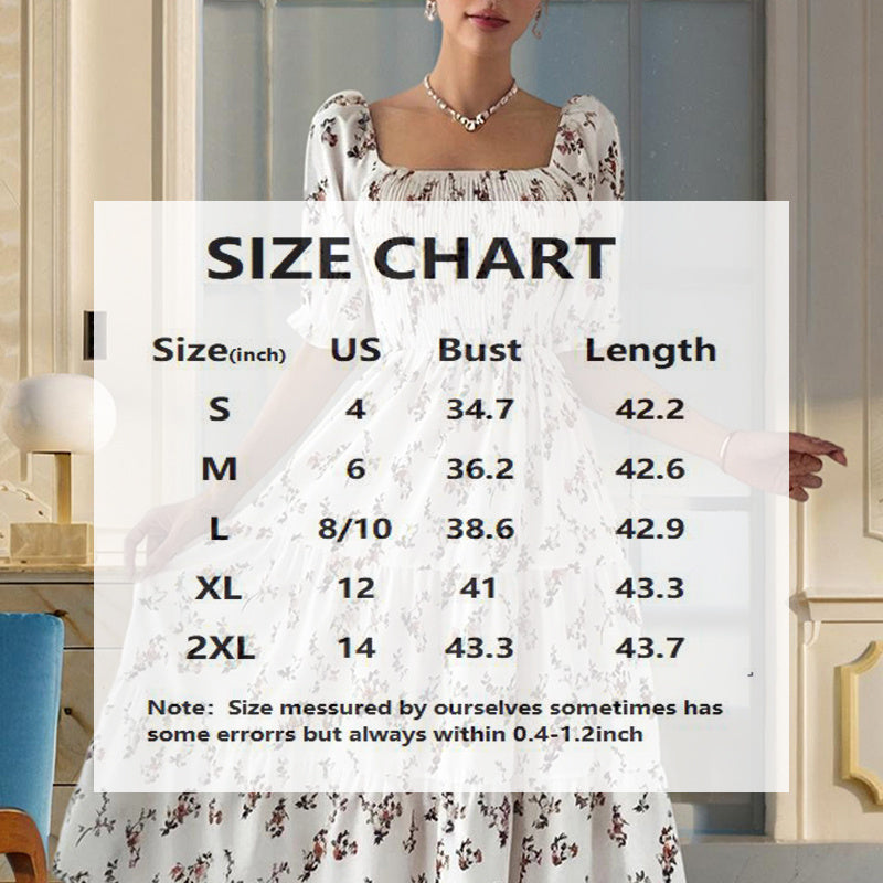 Women's Square Neck Short Sleeve A-Line Floral Print Ruffled Sleeves Bust Smocked Elastic Boho Summer Vacation Dress